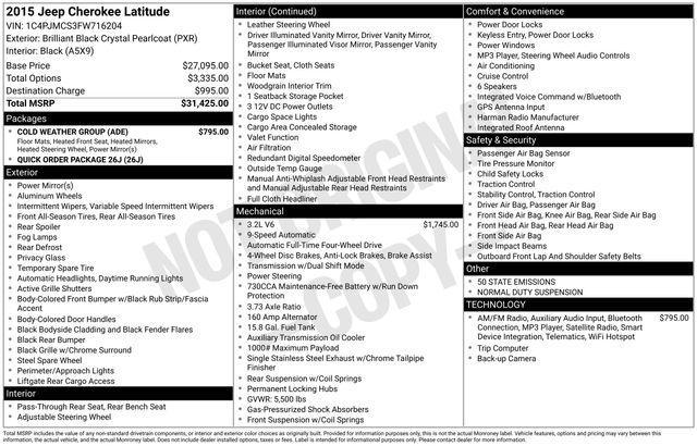 used 2015 Jeep Cherokee car, priced at $6,800