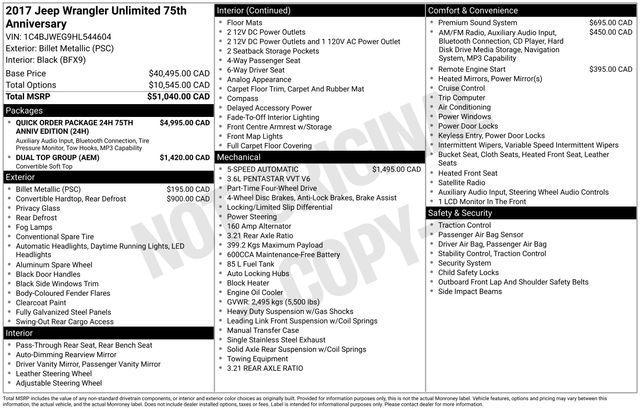 used 2017 Jeep Wrangler Unlimited car, priced at $24,000