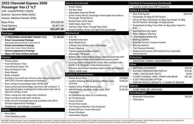 used 2022 Chevrolet Express 3500 car, priced at $31,000