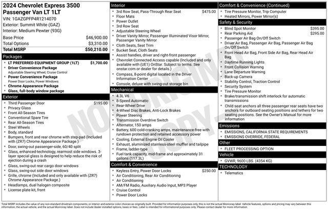 used 2024 Chevrolet Express 3500 car, priced at $45,000