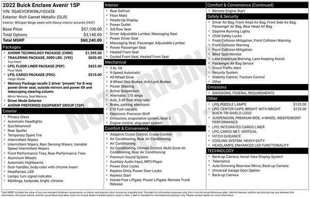 used 2022 Buick Enclave car, priced at $36,000