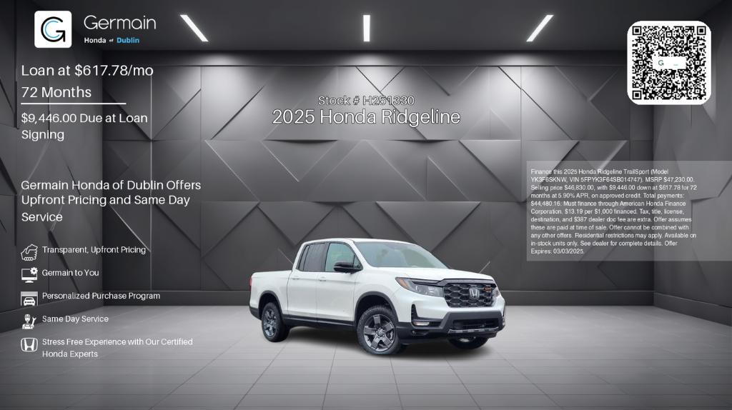 new 2025 Honda Ridgeline car, priced at $46,830