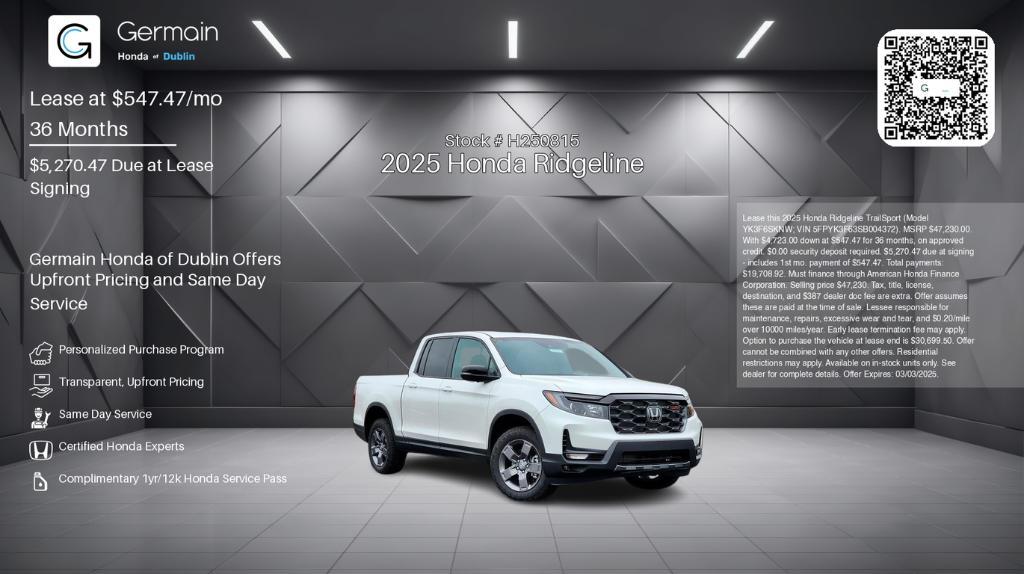 new 2025 Honda Ridgeline car, priced at $47,230