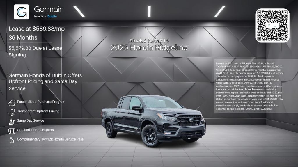 new 2025 Honda Ridgeline car, priced at $49,900