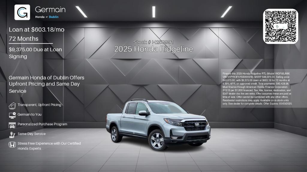 new 2025 Honda Ridgeline car, priced at $45,875