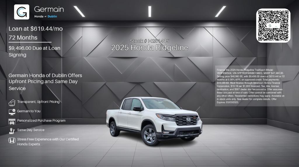 new 2025 Honda Ridgeline car, priced at $46,980