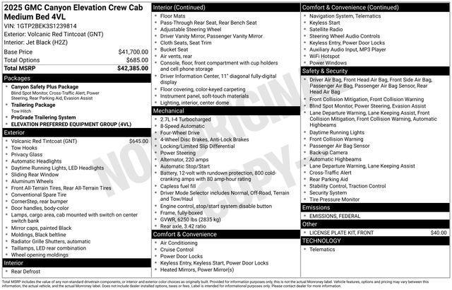 new 2025 GMC Canyon car, priced at $44,040