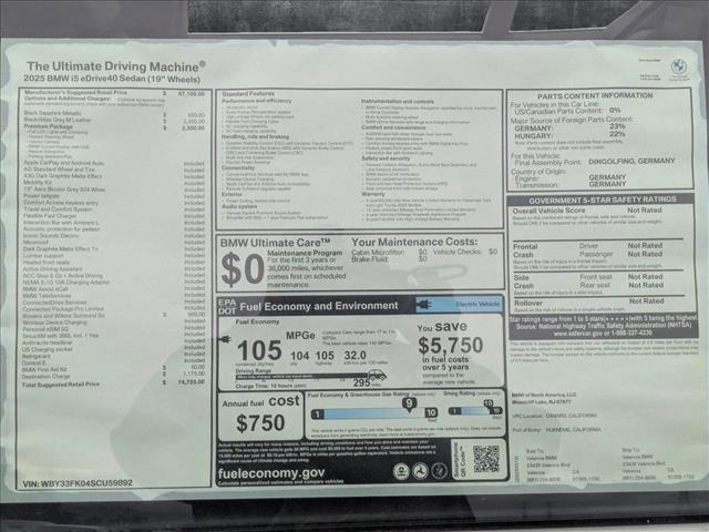 new 2025 BMW i5 car, priced at $74,725