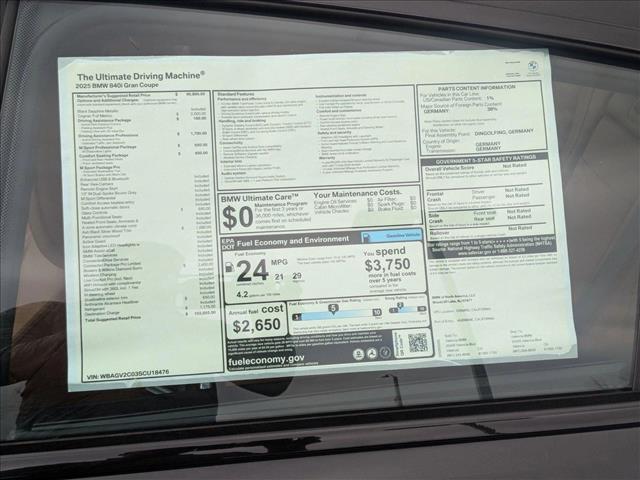 new 2025 BMW 840 Gran Coupe car, priced at $102,855