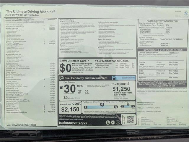 new 2025 BMW 530 car, priced at $70,545