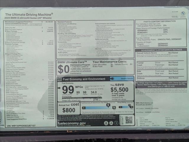 new 2025 BMW i5 car, priced at $77,035