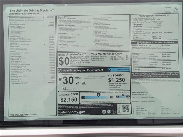new 2025 BMW 530 car, priced at $64,910