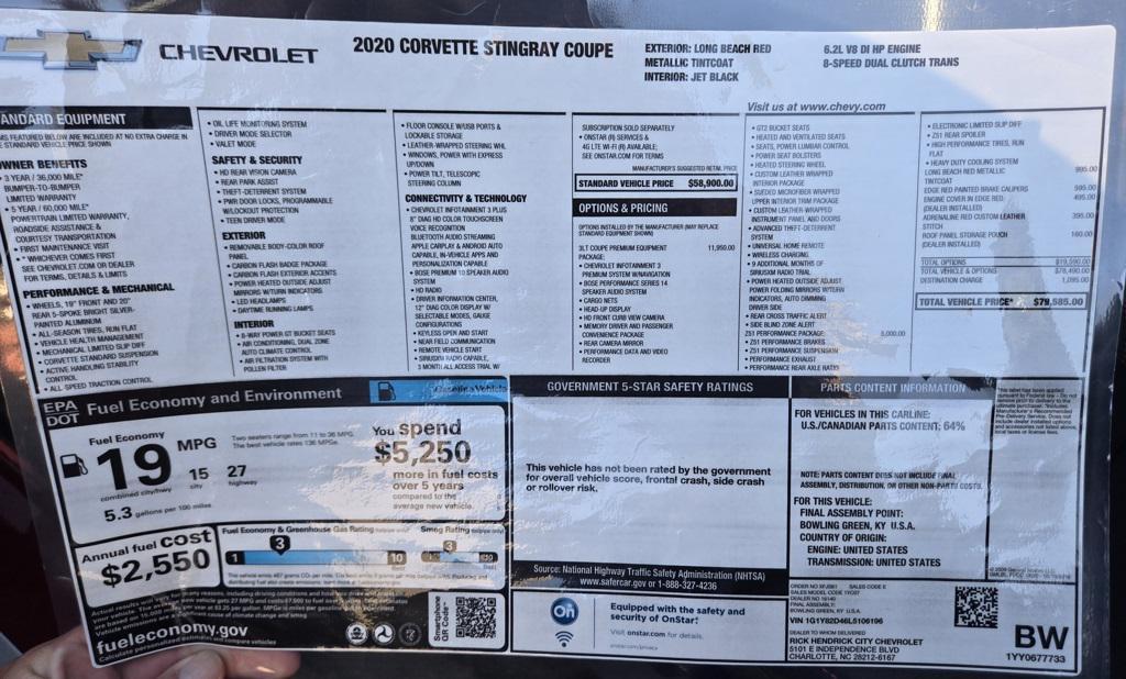 used 2020 Chevrolet Corvette car, priced at $69,658