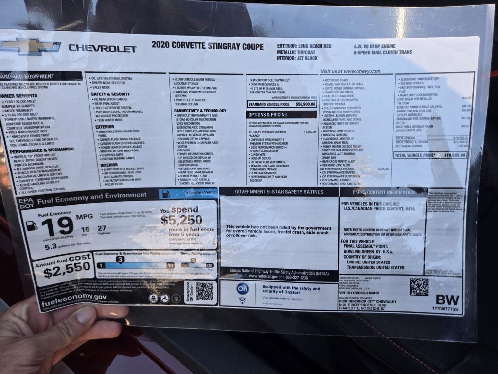 used 2020 Chevrolet Corvette car, priced at $69,658