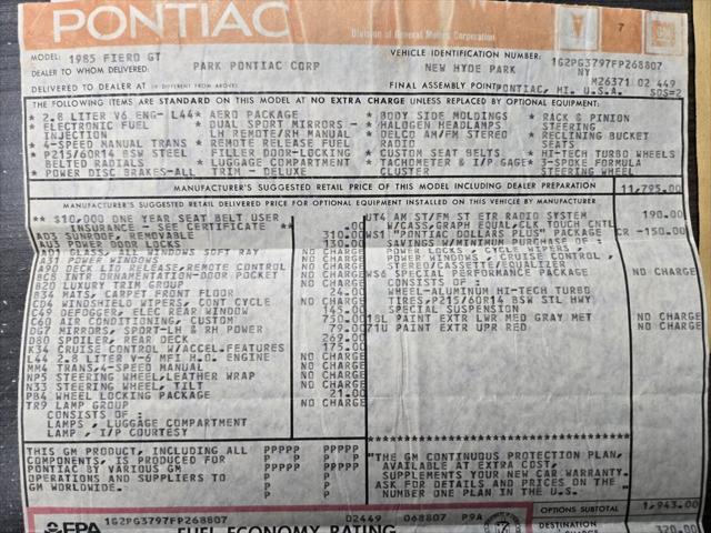 used 1985 Pontiac Fiero car, priced at $18,950