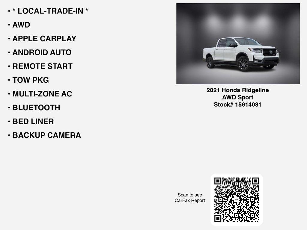 used 2021 Honda Ridgeline car, priced at $23,980