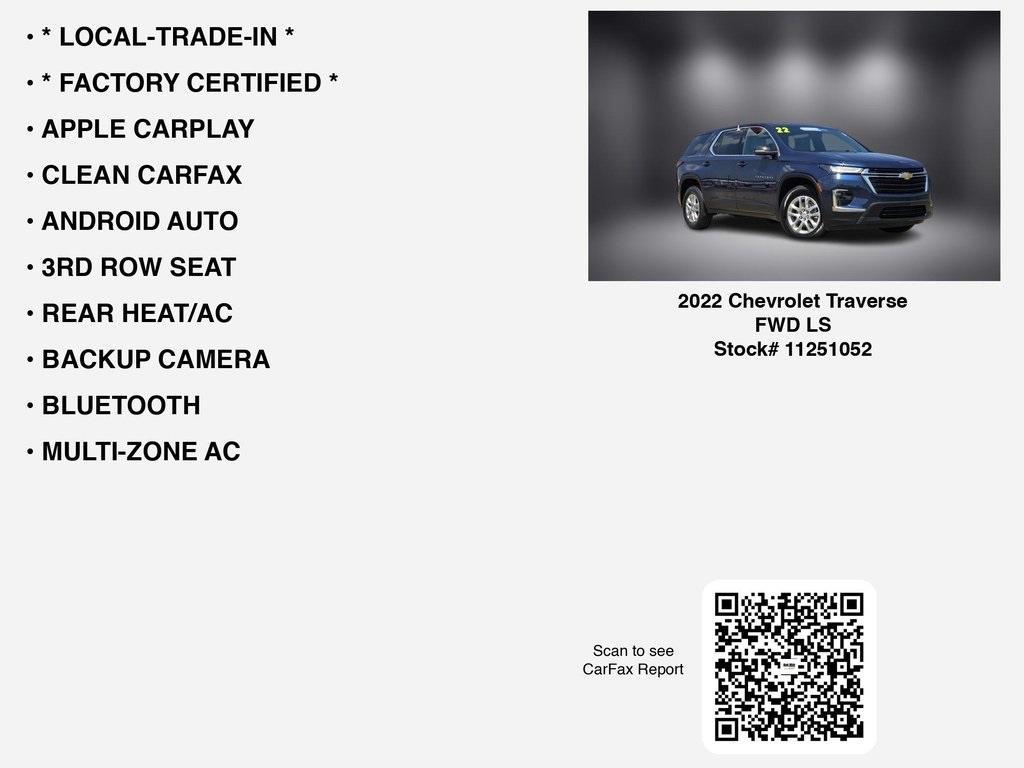 used 2022 Chevrolet Traverse car, priced at $25,514