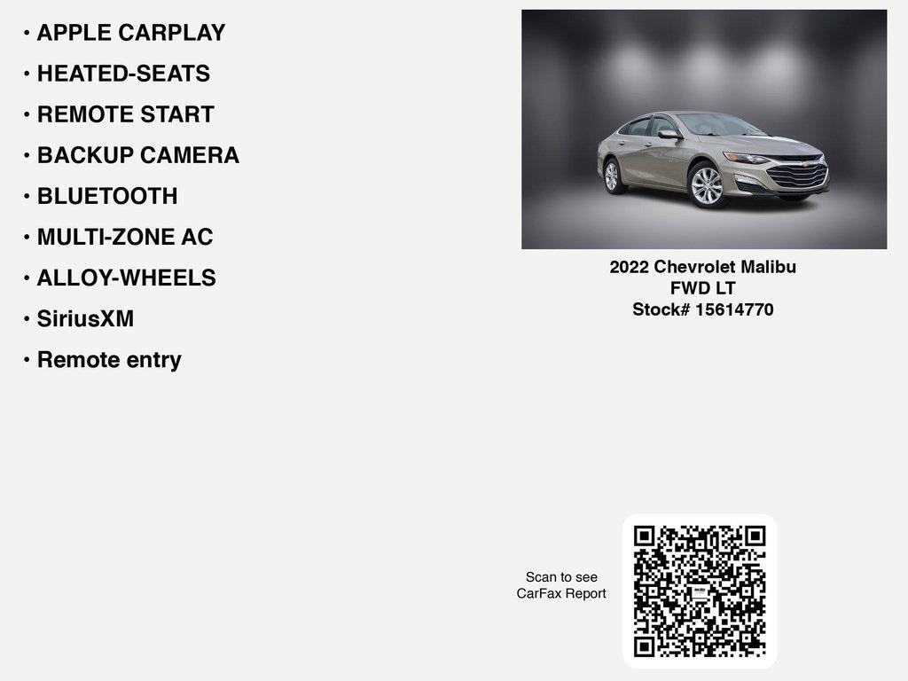 used 2022 Chevrolet Malibu car, priced at $16,161