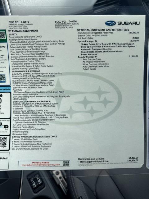new 2025 Subaru Crosstrek car, priced at $31,934