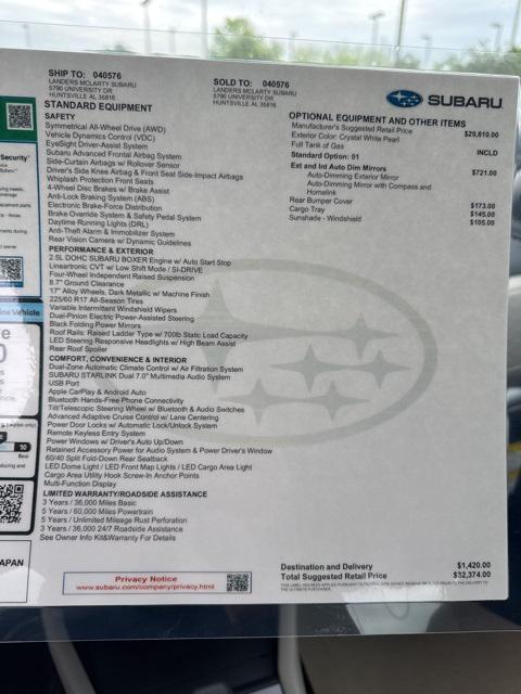 new 2025 Subaru Forester car, priced at $32,374