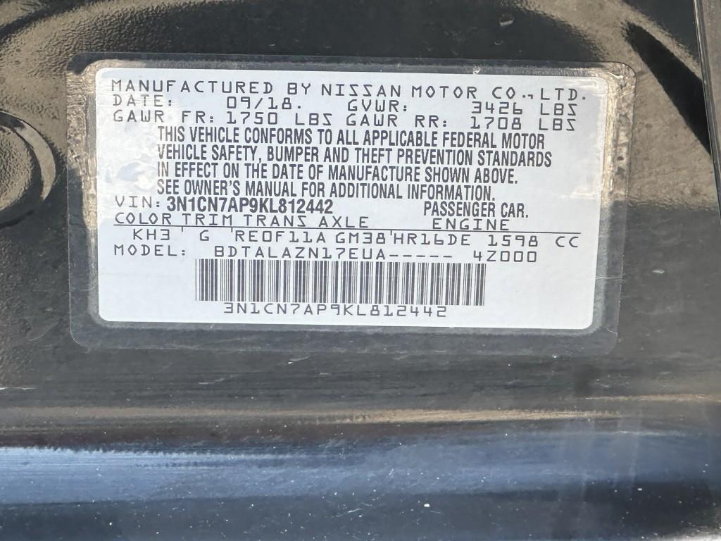 used 2019 Nissan Versa car, priced at $5,900