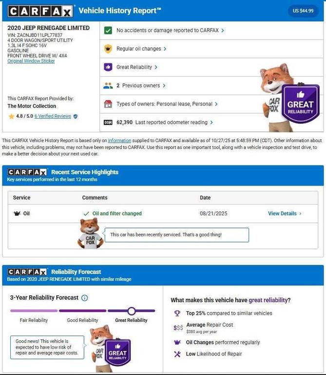 used 2020 Jeep Renegade car, priced at $16,980