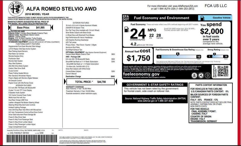 used 2018 Alfa Romeo Stelvio car, priced at $13,980