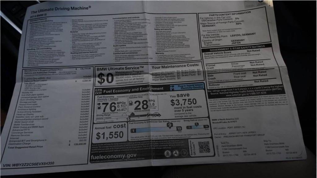 used 2014 BMW i8 car, priced at $53,480