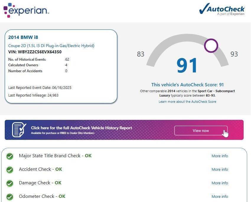 used 2014 BMW i8 car, priced at $53,480