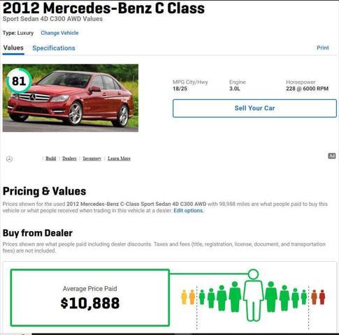 used 2012 Mercedes-Benz C-Class car, priced at $9,995