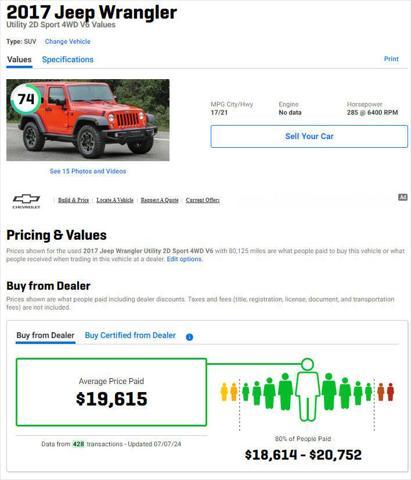 used 2017 Jeep Wrangler car, priced at $16,480