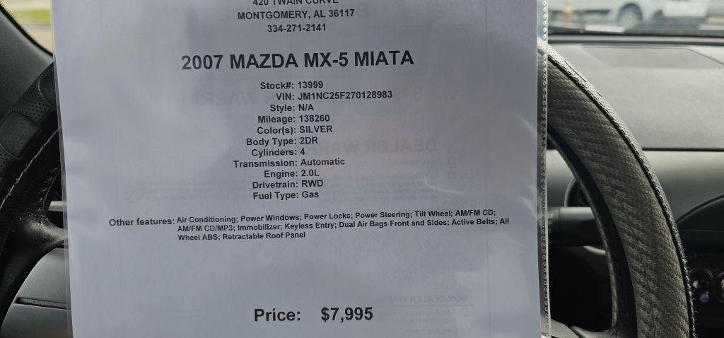 used 2007 Mazda MX-5 Miata car, priced at $7,995