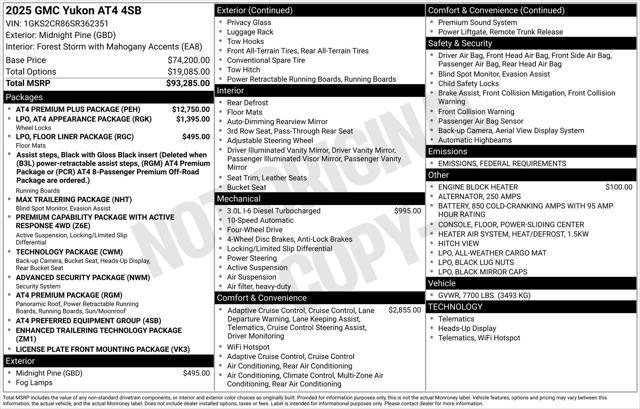 new 2025 GMC Yukon car, priced at $91,775