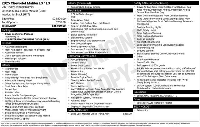 new 2025 Chevrolet Malibu car, priced at $24,550