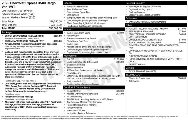 new 2025 Chevrolet Express 3500 car, priced at $52,013