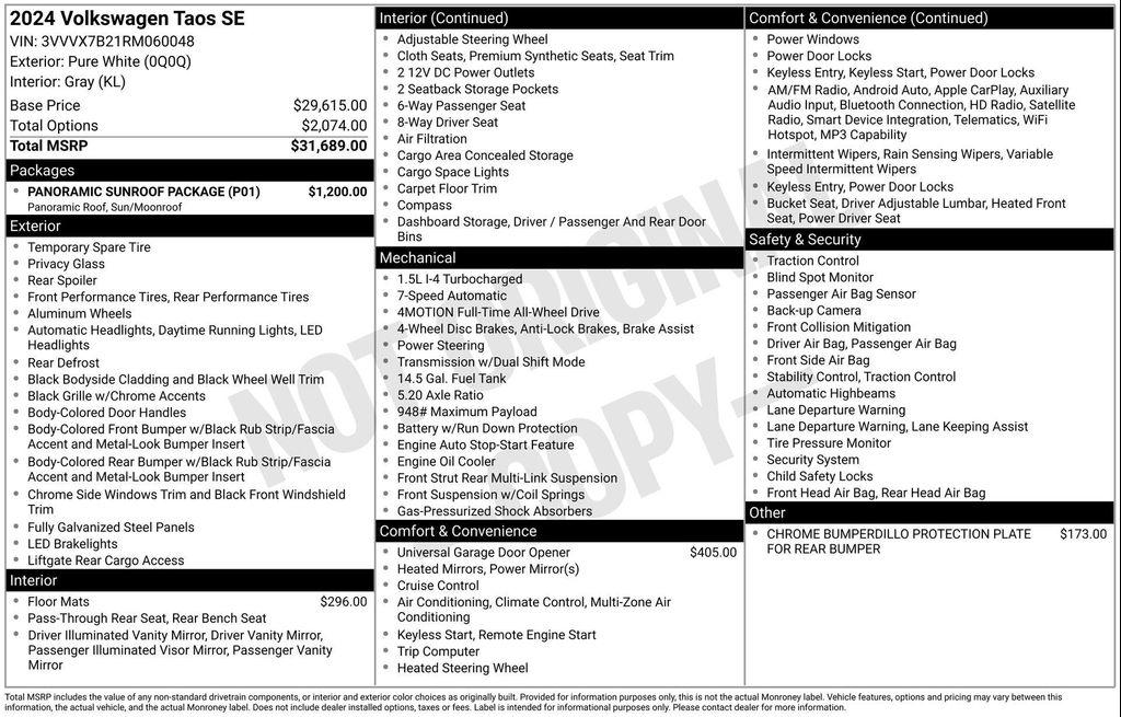 used 2024 Volkswagen Taos car, priced at $25,997