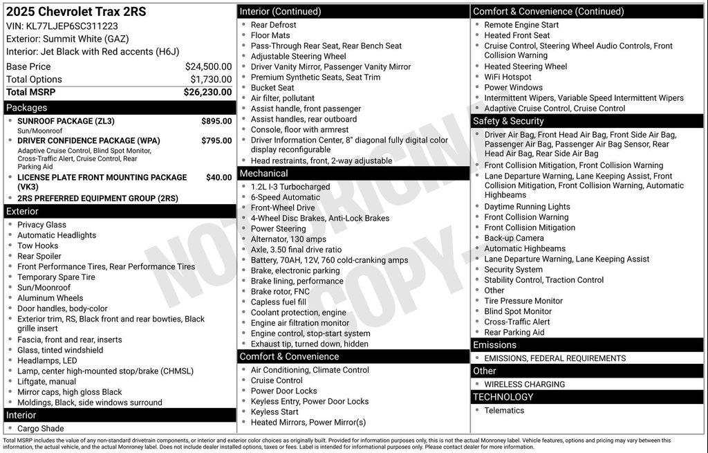 new 2025 Chevrolet Trax car, priced at $27,585