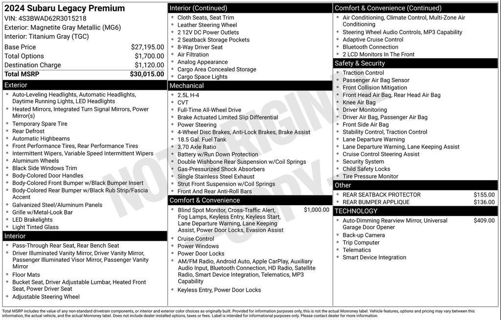 used 2024 Subaru Legacy car, priced at $23,477