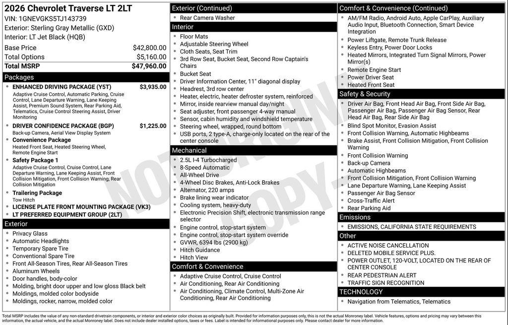 new 2026 Chevrolet Traverse car, priced at $46,381
