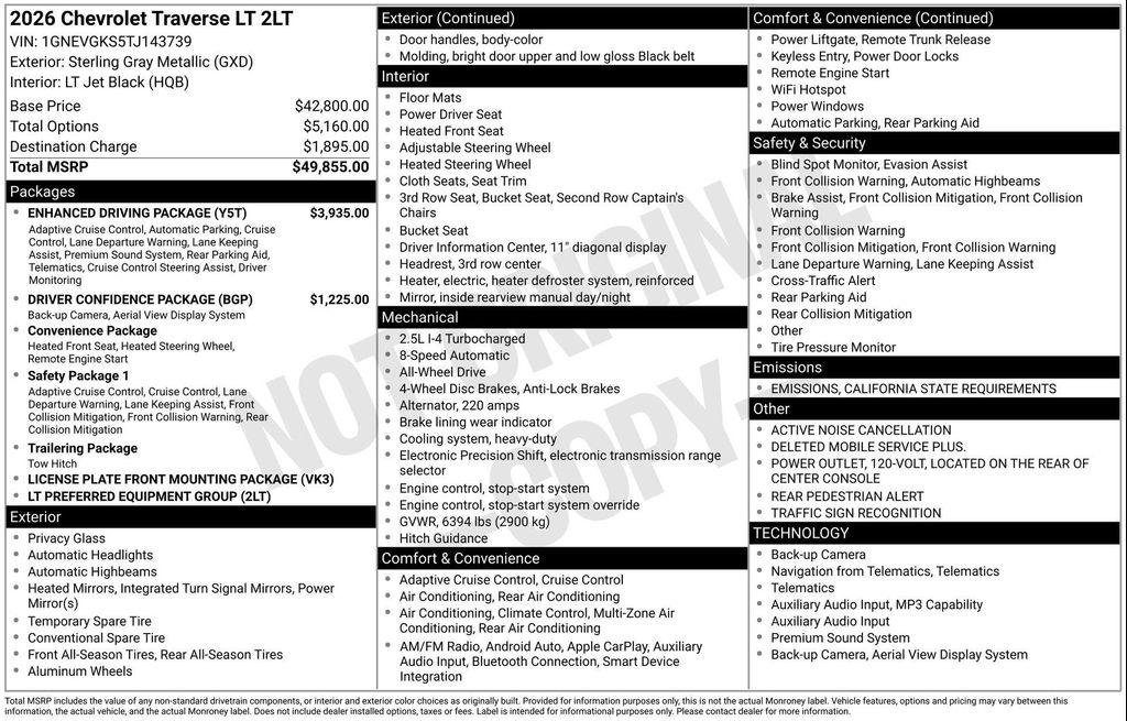 new 2026 Chevrolet Traverse car, priced at $45,881