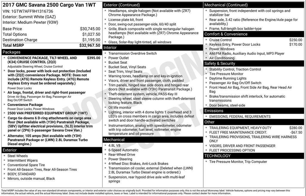 used 2017 GMC Savana 2500 car, priced at $11,761