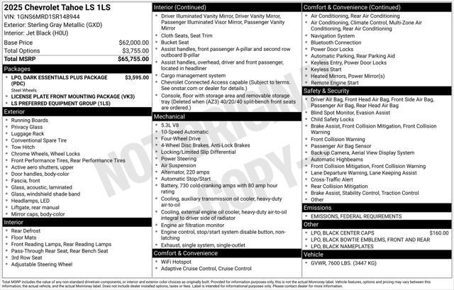 new 2025 Chevrolet Tahoe car, priced at $64,590