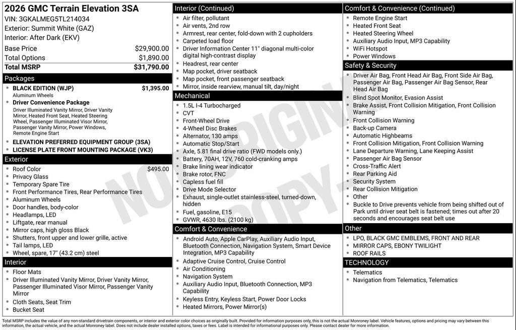 new 2026 GMC Terrain car, priced at $31,795