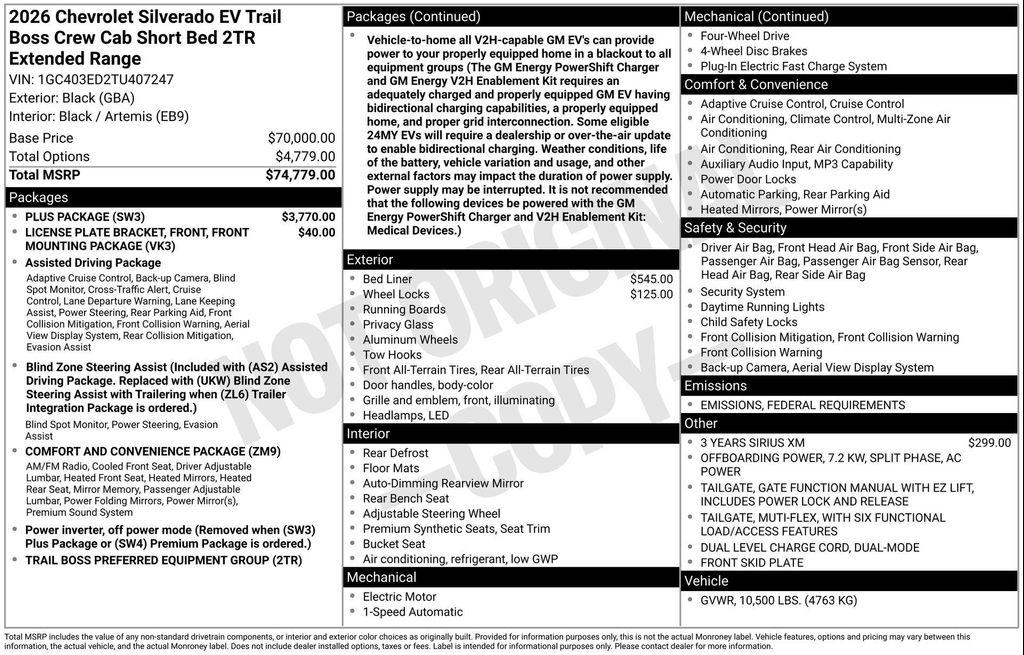 new 2026 Chevrolet Silverado EV car, priced at $70,834