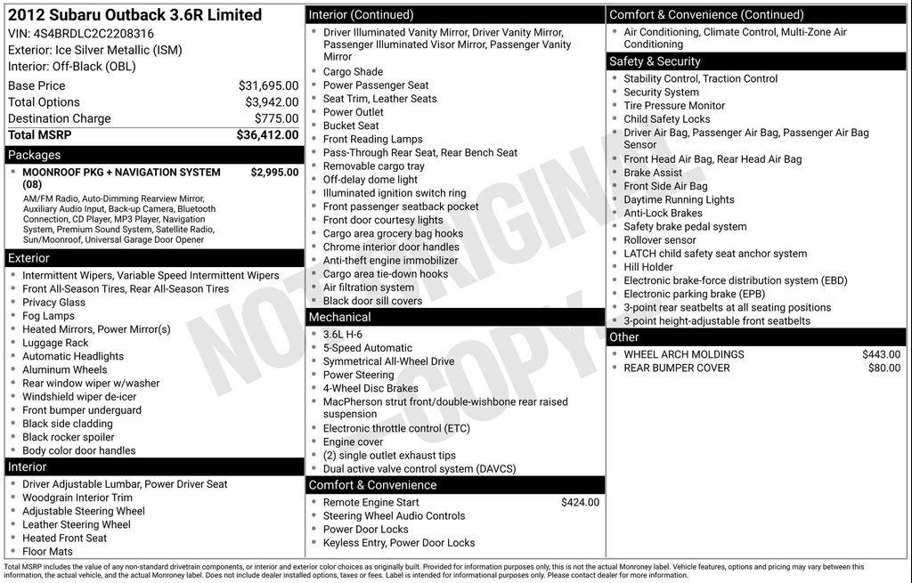 used 2012 Subaru Outback car, priced at $9,577