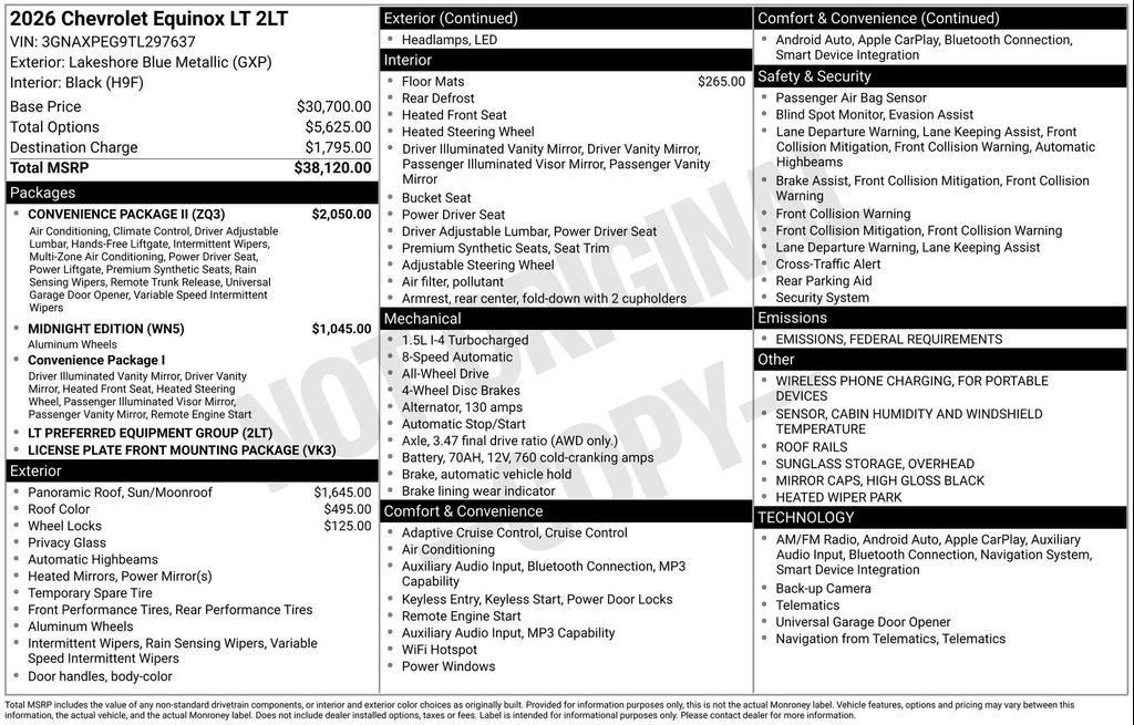 new 2026 Chevrolet Equinox car, priced at $34,766