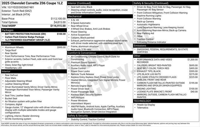 new 2025 Chevrolet Corvette car, priced at $121,770