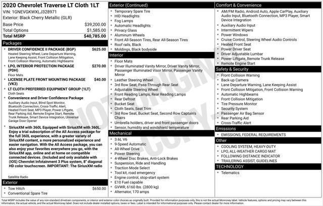 used 2020 Chevrolet Traverse car, priced at $21,999