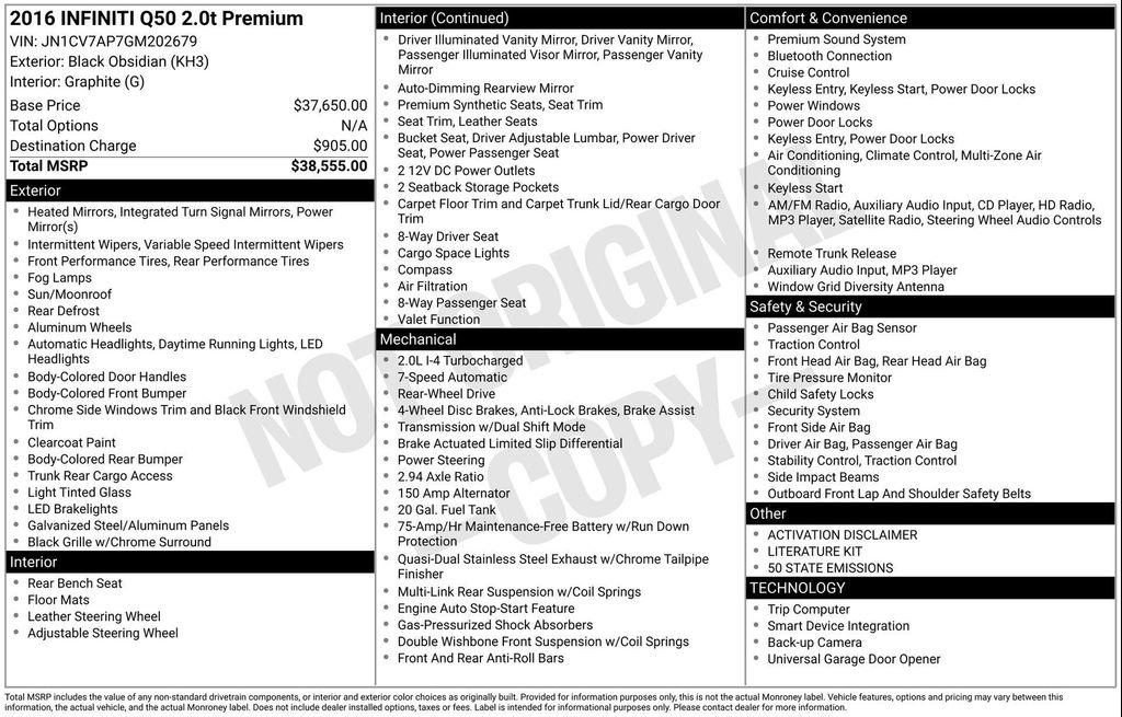 used 2016 INFINITI Q50 car, priced at $12,862