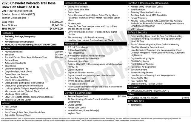 new 2025 Chevrolet Colorado car, priced at $40,026